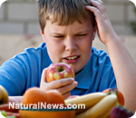 Boy-Teen-Junk-Food-School-Lunch-Apple-Confused